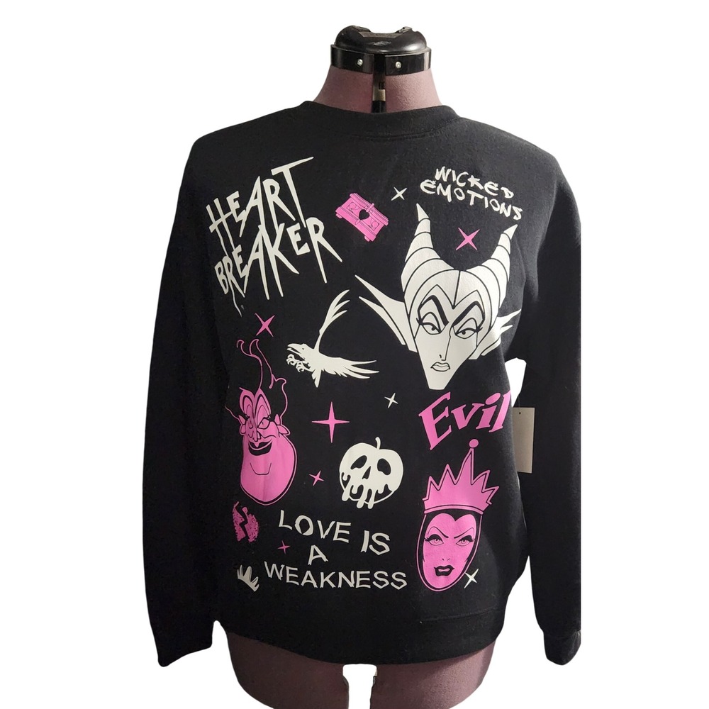 XS Disney‎ Villains Sweatshirt Maleficent Ursula Evil Queen Black Pink NWT